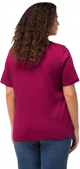 Ulla Popken Double Layer Rounded V-Neck Slim Fit Tee Magnolia Red - Majice - 