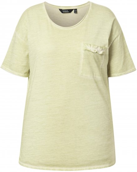 Ulla Popken Cold Dye Ruffle Edge Pocket Tee Pistachio - Majice - 