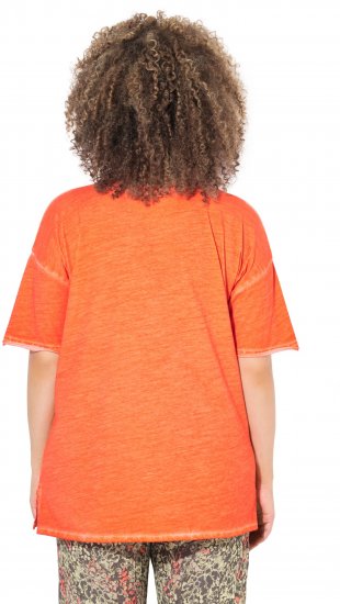 Ulla Popken Cold Dye Ruffle Edge Pocket Tee Coral Pink - Majice - 