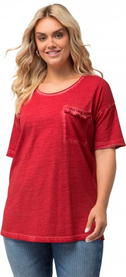 Ulla Popken Cold Dye Ruffle Edge Pocket Tee Salsa - Majice - 