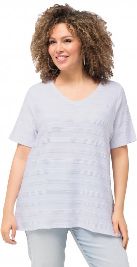 Ulla Popken Textured Striped Short Sleeve Tee Snow White - Majice - 