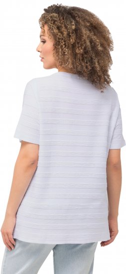 Ulla Popken Textured Striped Short Sleeve Tee Snow White - Majice - 