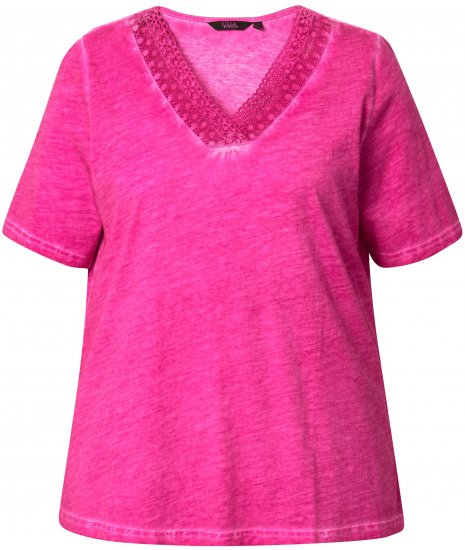 Ulla Popken Lace Trim Short Sleeve Tee Bold Pink - Majice - 