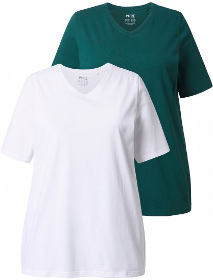 Ulla Popken Eco Cotton Basic T-Shirt 2-Pack Green/White - Majice - 