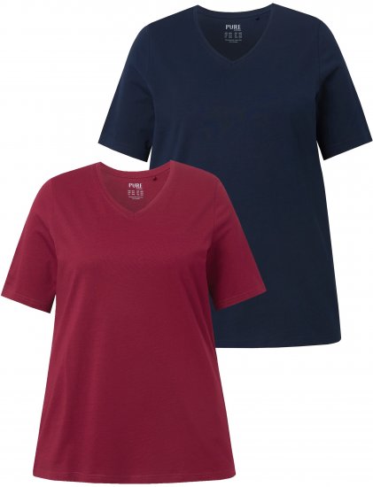 Ulla Popken Eco Cotton Basic T-Shirt 2-Pack Red/Navy - Majice - 
