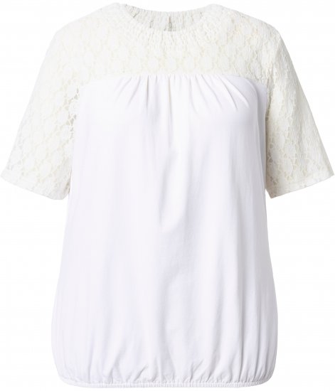 Ulla Popken Lace Yoke Short Sleeve T-Shirt Snow White - Majice - 