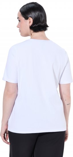 Ulla Popken Satin Trimmed Ribbed Jersey Short Sleeve T-Shirt Snow White - Majice - 