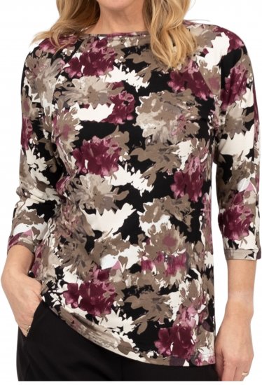 Scandinavian Caramel Flowers Blouse Purple and Brown - Tiskana majica za žene - 