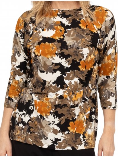 Scandinavian Caramel Flowers Blouse Orange and Brown - Tiskana majica za žene -