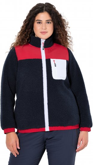 Ulla Popken Color Block Teddy Fleece Jacket Navy - Puloveri & dukserice - 