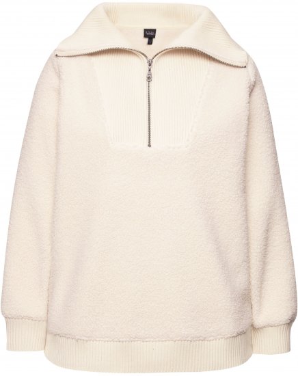 Ulla Popken Teddy Fleece Troyer Collar Sweatshirt Light Champagne - Puloveri & dukserice - 