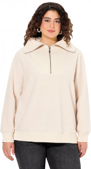 Ulla Popken Teddy Fleece Troyer Collar Sweatshirt Light Champagne - Puloveri & dukserice - 