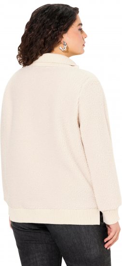 Ulla Popken Teddy Fleece Troyer Collar Sweatshirt Light Champagne - Puloveri & dukserice - 