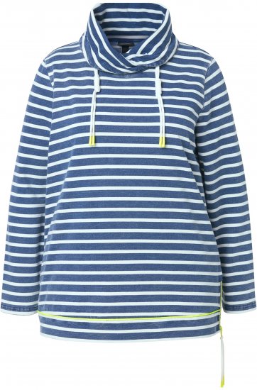 Ulla Popken Striped Turtleneck Neon Detail Sweatshirt Indigo Denim - Puloveri & dukserice - 