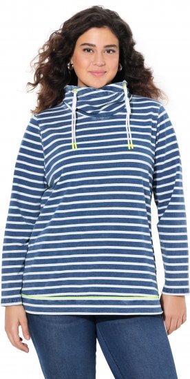 Ulla Popken Striped Turtleneck Neon Detail Sweatshirt Indigo Denim - Puloveri & dukserice - 