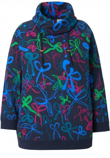 Ulla Popken Ribbon Print Turtleneck Sweatshirt Navy - Majice - 
