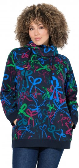 Ulla Popken Ribbon Print Turtleneck Sweatshirt Navy - Majice - 