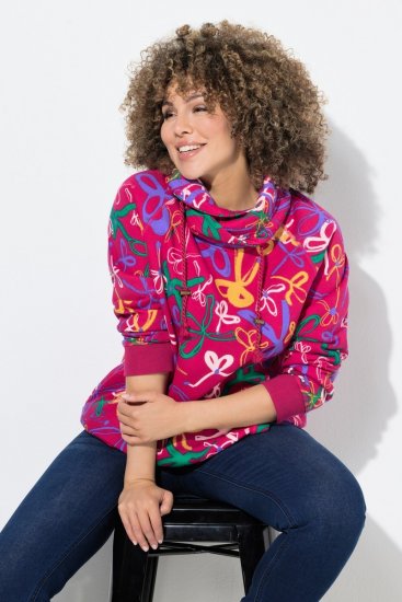 Ulla Popken Ribbon Print Turtleneck Sweatshirt Cherry Red - Puloveri & dukserice - Udobne dukserice, hoodice i pletenina