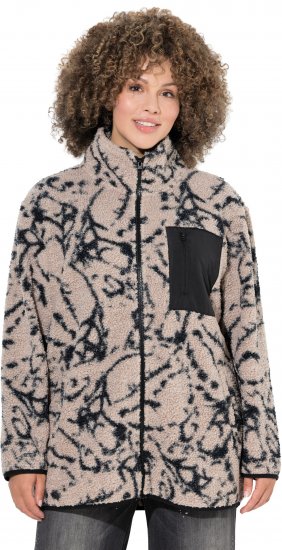 Ulla Popken Marble Print Teddy Fleece Jacket Dark Putty - Puloveri & dukserice - 