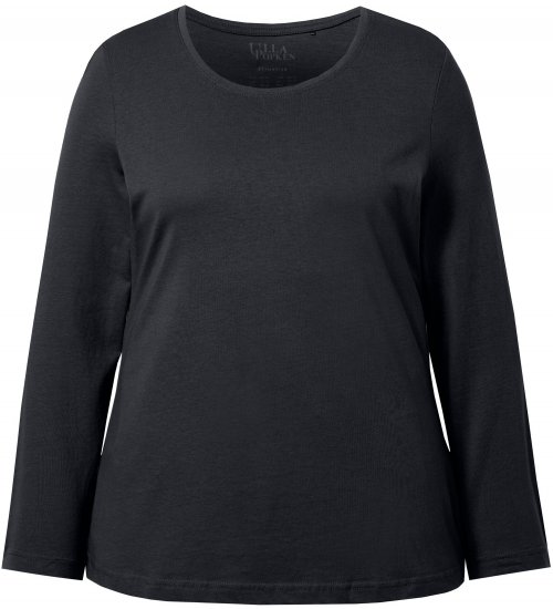 Ulla Popken Basic Round Neck Long Sleeve Slim Fit Cotton Tee Black - Majice - 
