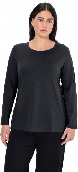 Ulla Popken Basic Round Neck Long Sleeve Slim Fit Cotton Tee Black - Majice - 