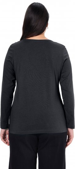 Ulla Popken Basic Round Neck Long Sleeve Slim Fit Cotton Tee Black - Majice - 
