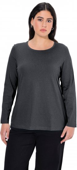 Ulla Popken Basic Round Neck Long Sleeve Slim Fit Cotton Tee Charcoal - Majice - 
