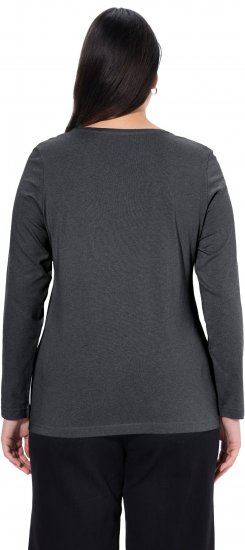 Ulla Popken Basic Round Neck Long Sleeve Slim Fit Cotton Tee Charcoal - Majice - 