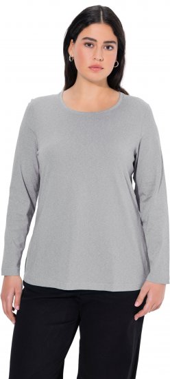 Ulla Popken Basic Round Neck Long Sleeve Slim Fit Cotton Tee Light Grey Melange - Majice - 