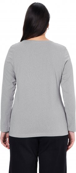 Ulla Popken Basic Round Neck Long Sleeve Slim Fit Cotton Tee Light Grey Melange - Majice - 