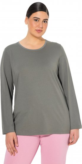 Ulla Popken Basic Round Neck Long Sleeve Slim Fit Cotton Tee Grey - Majice - 