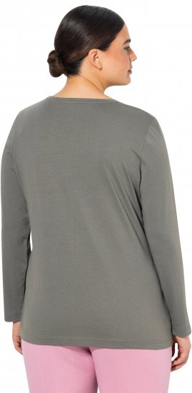 Ulla Popken Basic Round Neck Long Sleeve Slim Fit Cotton Tee Grey - Majice - 
