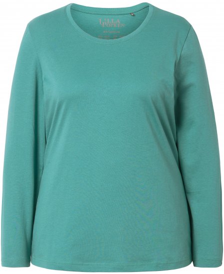 Ulla Popken Basic Round Neck Long Sleeve Slim Fit Cotton Tee Green - Majice - 