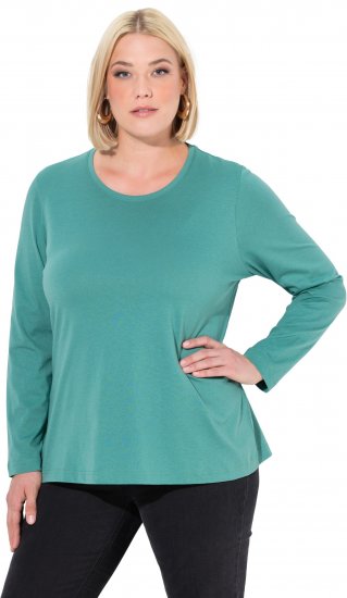 Ulla Popken Basic Round Neck Long Sleeve Slim Fit Cotton Tee Green - Majice - 
