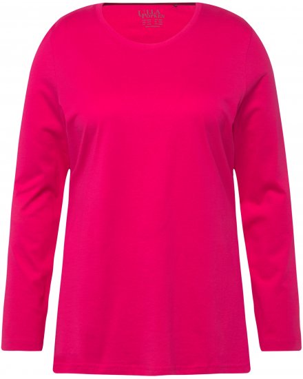 Ulla Popken Basic Round Neck Long Sleeve Slim Fit Cotton Tee Magenta Pink - Majice - 