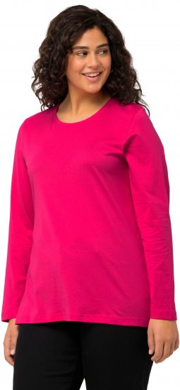 Ulla Popken Basic Round Neck Long Sleeve Slim Fit Cotton Tee Magenta Pink - Majice - 