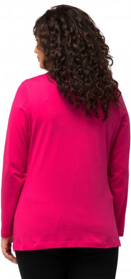 Ulla Popken Basic Round Neck Long Sleeve Slim Fit Cotton Tee Magenta Pink - Majice - 