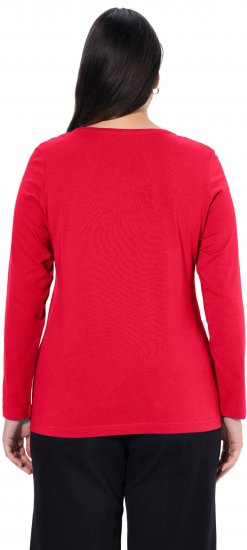 Ulla Popken Basic Round Neck Long Sleeve Slim Fit Cotton Tee Red - Majice - 