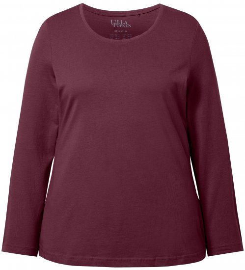 Ulla Popken Basic Round Neck Long Sleeve Slim Fit Cotton Tee Dark Berry - Majice - 