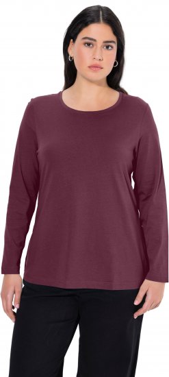 Ulla Popken Basic Round Neck Long Sleeve Slim Fit Cotton Tee Dark Berry - Majice - 