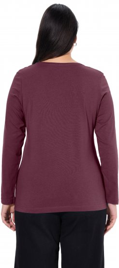 Ulla Popken Basic Round Neck Long Sleeve Slim Fit Cotton Tee Dark Berry - Majice - 