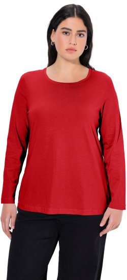 Ulla Popken Basic Round Neck Long Sleeve Slim Fit Cotton Tee Salsa Red - Majice - 