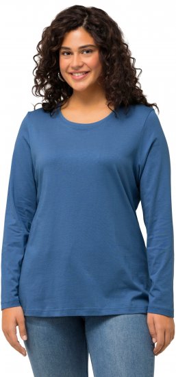 Ulla Popken Basic Round Neck Long Sleeve Slim Fit Cotton Tee Blue Denim - Majice - 