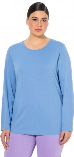 Ulla Popken Basic Round Neck Long Sleeve Slim Fit Cotton Tee Light Cornflower - Majice - 
