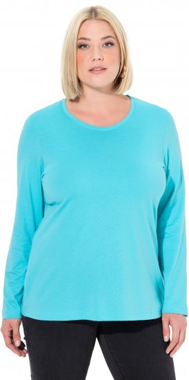 Ulla Popken Basic Round Neck Long Sleeve Slim Fit Cotton Tee Deep Aqua - Majice - 