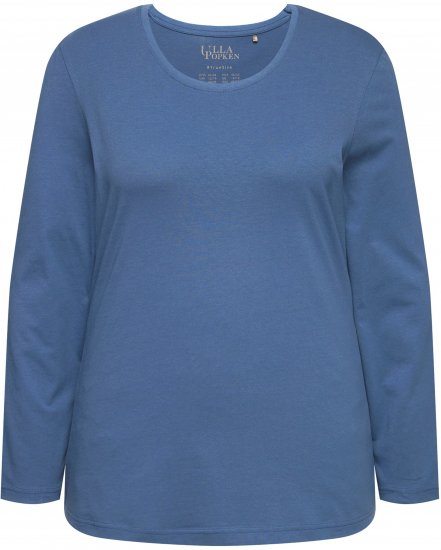 Ulla Popken Basic Round Neck Long Sleeve Slim Fit Cotton Tee Ink Blue - Majice - 