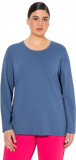 Ulla Popken Basic Round Neck Long Sleeve Slim Fit Cotton Tee Ink Blue - Majice - 