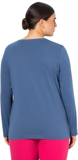 Ulla Popken Basic Round Neck Long Sleeve Slim Fit Cotton Tee Ink Blue - Majice - 