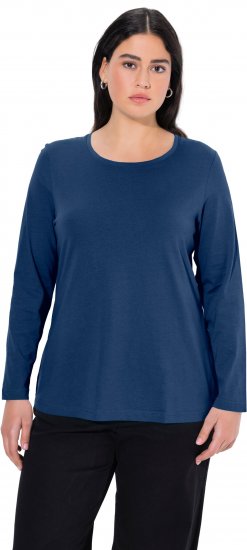 Ulla Popken Basic Round Neck Long Sleeve Slim Fit Cotton Tee Dark Blue - Majice - 