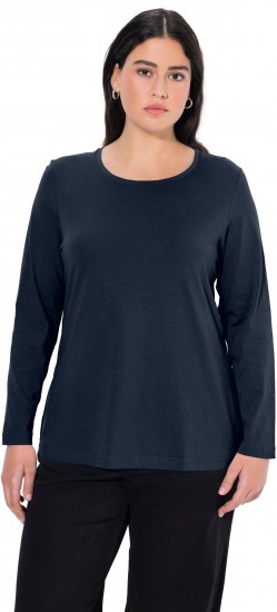 Ulla Popken Basic Round Neck Long Sleeve Slim Fit Cotton Tee Navy Blue - Majice - 